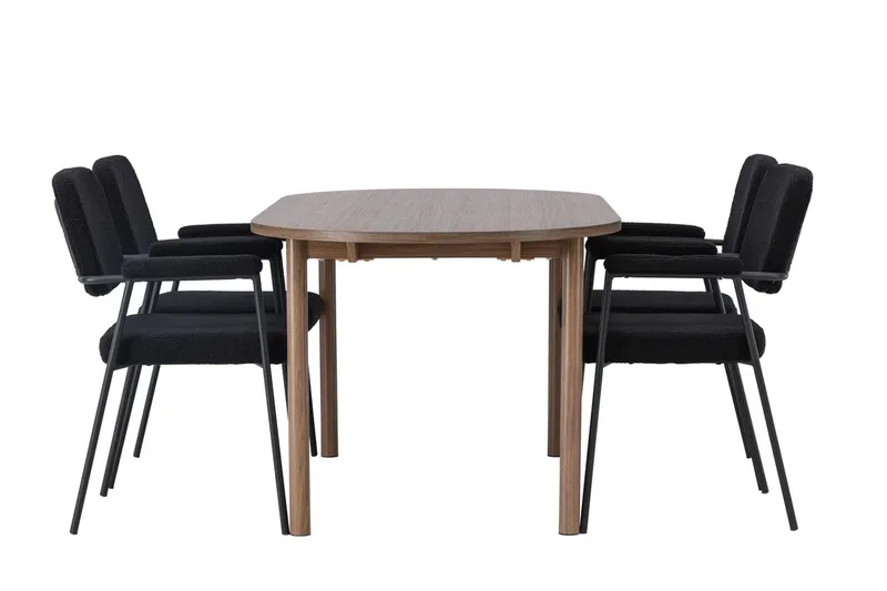 Oval matgrupp Venture Home Svart Natur 4st - Møbler - Bord - Spisegruppe