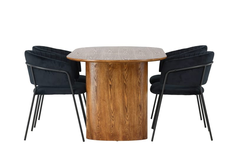 Oval matgrupp Venture Home Svart Natur 4st - Møbler - Bord - Spisegruppe