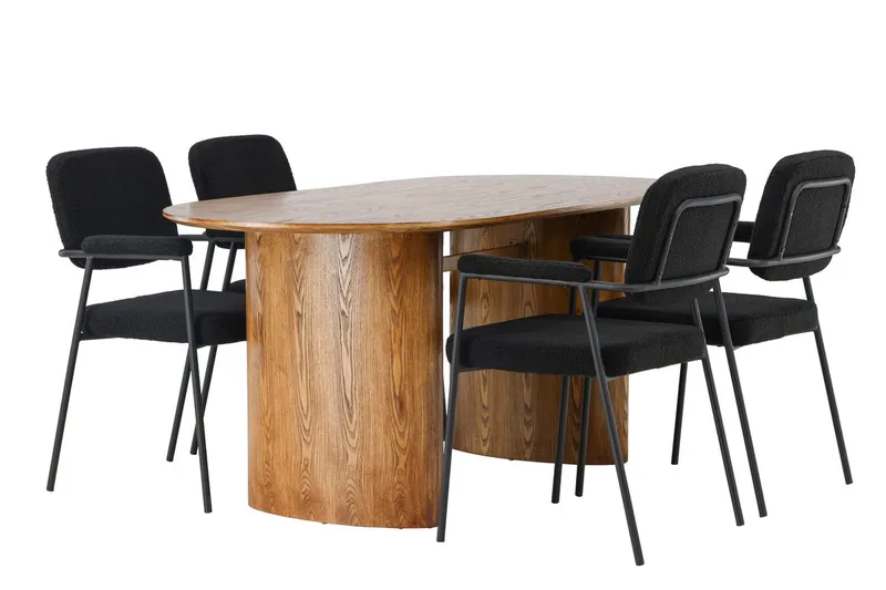 Oval matgrupp Venture Home Svart Natur 4st - Møbler - Bord - Spisegruppe