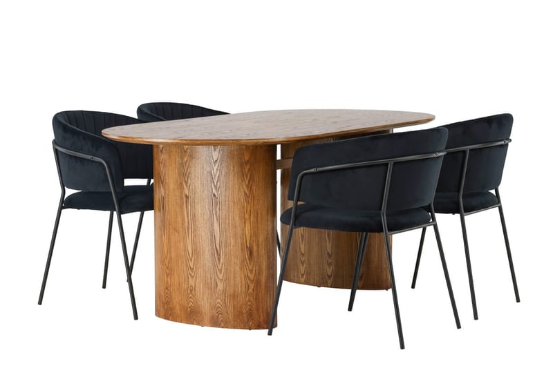 Oval matgrupp Venture Home Svart Natur 4st - Møbler - Bord - Spisegruppe