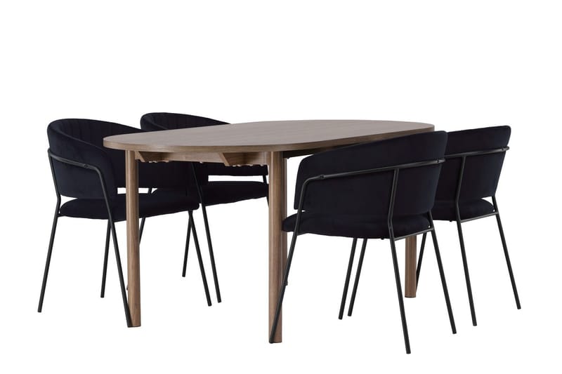 Oval matgrupp Venture Home Svart Natur 4st - Møbler - Bord - Spisegruppe