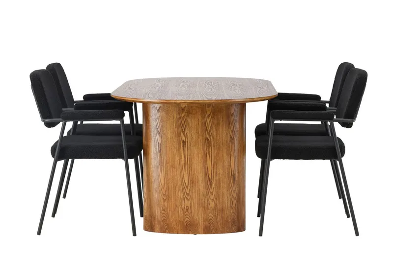 Oval matgrupp Venture Home Svart Natur 4st - Møbler - Bord - Spisegruppe