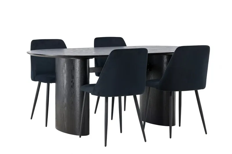 Oval matgrupp Venture Home Svart Svart 4st - Møbler - Bord - Spisegruppe