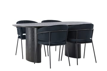 Oval matgrupp Venture Home Svart Svart 4st - Møbler - Bord - Spisegruppe