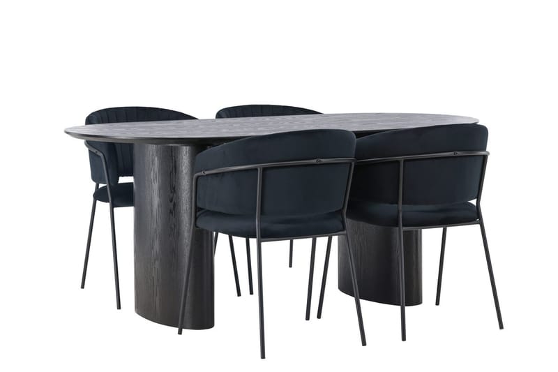 Oval matgrupp Venture Home Svart Svart 4st - Møbler - Bord - Spisegruppe