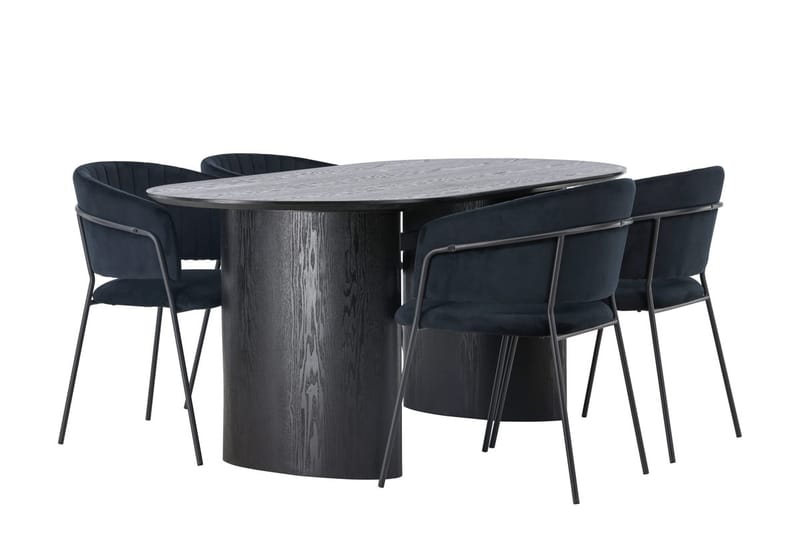 Oval matgrupp Venture Home Svart Svart 4st - Møbler - Bord - Spisegruppe