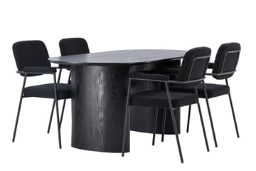 Oval matgrupp Venture Home Svart Svart 4st - Møbler - Bord - Spisegruppe