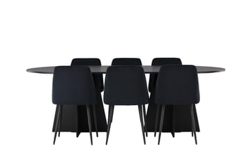 Oval matgrupp Venture Home Svart Svart 6st - Møbler - Bord - Spisegruppe