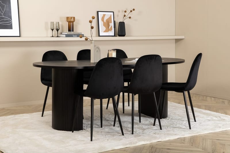 Oval matgrupp Venture Home Svart Svart 6st - Møbler - Bord - Spisegruppe
