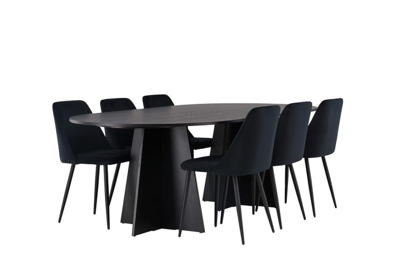 Oval matgrupp Venture Home Svart Svart 6st - Møbler - Bord - Spisegruppe