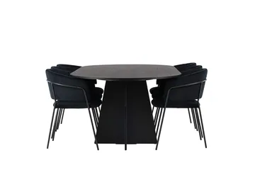 Oval matgrupp Venture Home Svart Svart 6st - Møbler - Bord - Spisegruppe