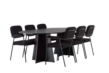 Oval matgrupp Venture Home Svart Svart 6st - Møbler - Bord - Spisegruppe