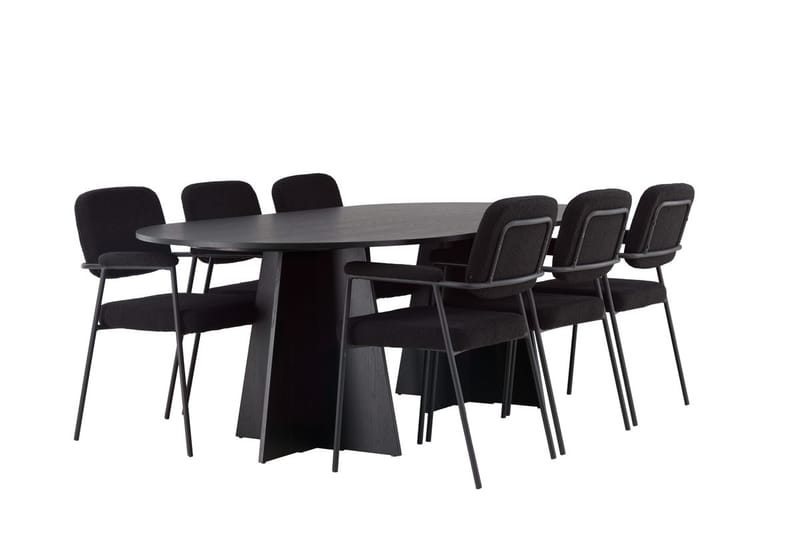 Oval matgrupp Venture Home Svart Svart 6st - Møbler - Bord - Spisegruppe