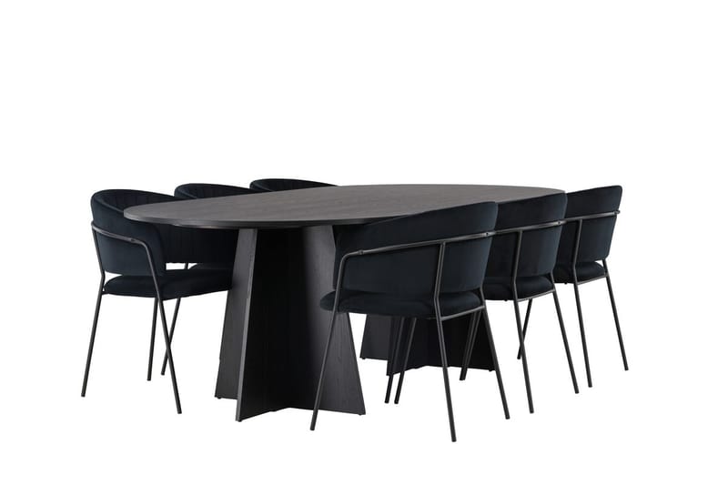 Oval matgrupp Venture Home Svart Svart 6st - Møbler - Bord - Spisegruppe