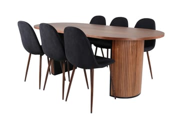 Oval matgrupp Venture Home Svart Valnöt 6st - Møbler - Bord - Spisegruppe