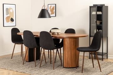 Oval matgrupp Venture Home Svart Valnöt 6st - Møbler - Bord - Spisegruppe