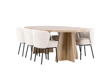 Oval matgrupp Venture Home Vit Natur 6st - Møbler - Bord - Spisegruppe