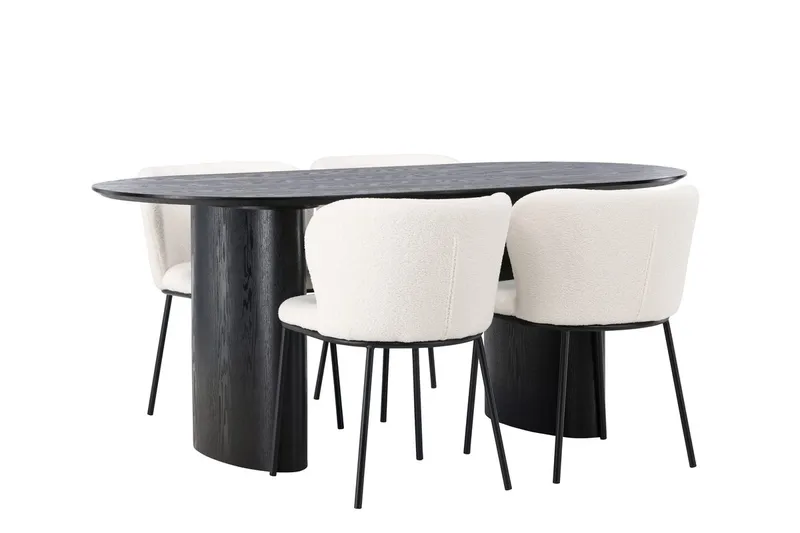 Oval matgrupp Venture Home Vit Svart 4st - Møbler - Bord - Spisegruppe