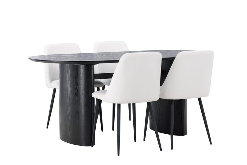 Oval matgrupp Venture Home Vit Svart 4st - Møbler - Bord - Spisegruppe