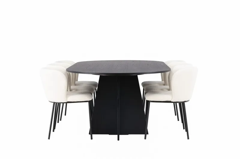 Oval matgrupp Venture Home Vit Svart 6st - Møbler - Bord - Spisegruppe