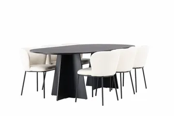 Oval matgrupp Venture Home Vit Svart 6st - Møbler - Bord - Spisegruppe