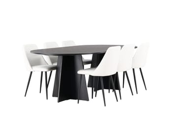 Oval matgrupp Venture Home Vit Svart 6st - Møbler - Bord - Spisegruppe