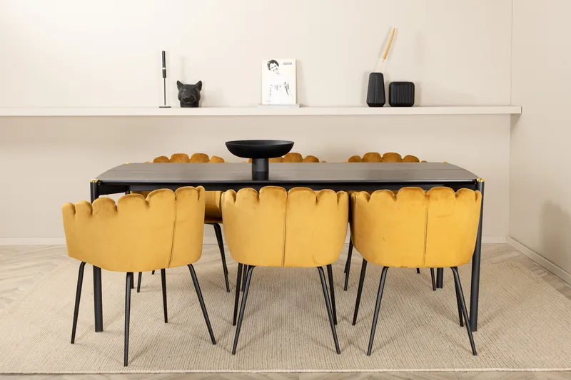 Pelle Spisegruppe 190 cm Rektangulær med 6 Limhamn Stoler, Sort