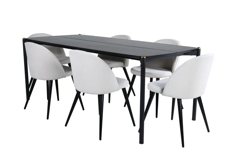 Pelle Spisegruppe 190 cm Rektangulær med 6 Velvet-stoler, Beige