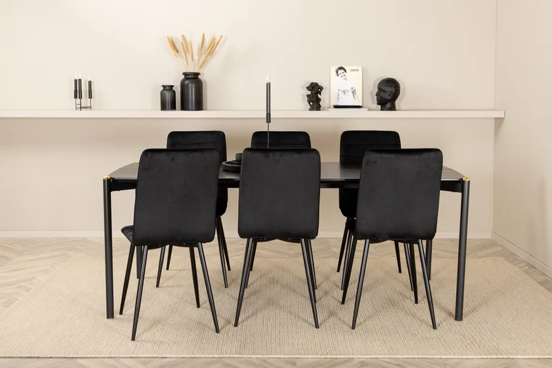 Pelle Spisegruppe 190 cm Rektangulær med 6 Windu-stoler, Sort