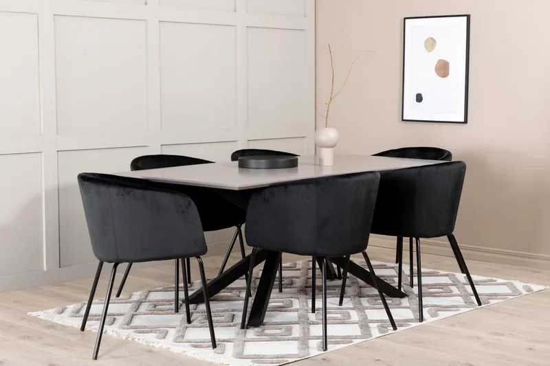 Penny Spisegruppe 190 cm inkl. 6 Berita Stoler, Grå/Svart
