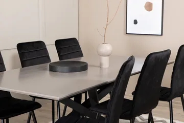 Penny Spisegruppe 190 cm inkl. 6 Robin Fløyelsstoler - Grå/Svart - Møbler - Bord - Spisegruppe