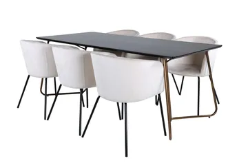 Petra spisebord 190 cm med 6 Berit armstoler i fløyel med armlener - Møbler - Bord - Spisegruppe