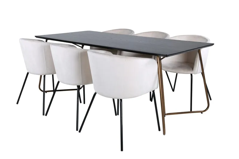 Petra spisebord 190 cm med 6 Berit armstoler i fløyel med armlener - Møbler - Bord - Spisegruppe