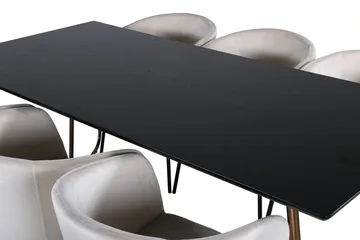 Petra spisebord 190 cm med 6 Berit armstoler i fløyel med armlener - Møbler - Bord - Spisegruppe