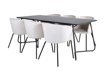 Petra spisebord 190 cm med 6 Berit armstoler i fløyel med armlener - Møbler - Bord - Spisegruppe