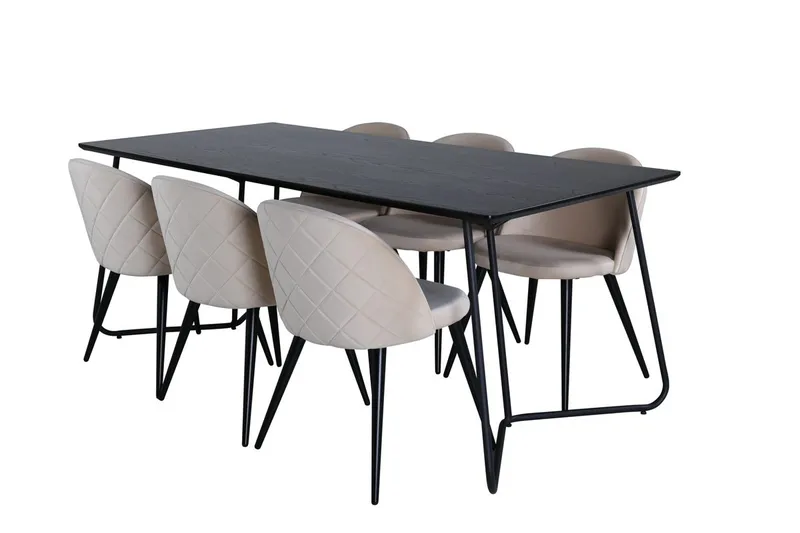 Petra spisebord 190 cm med 6 Velvet Stitches spisestoler - Møbler - Bord - Spisegruppe