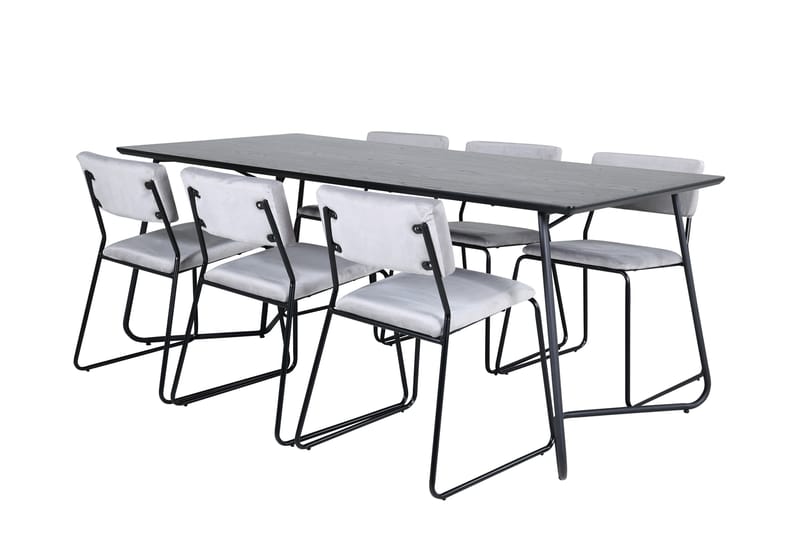 Petra Spisegruppe 190 cm Rektangulær med 6 Kenth Stoler, Sort
