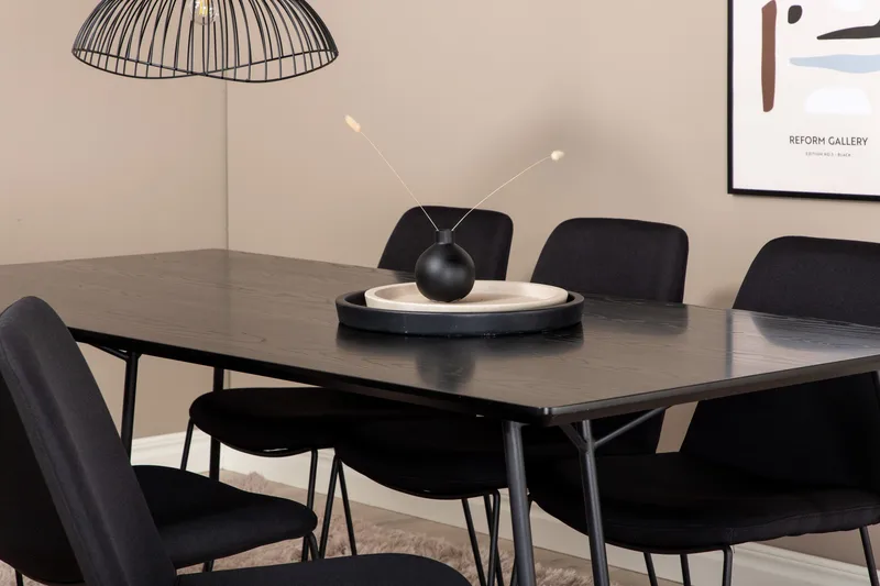 Petra Spisegruppe 190 cm Rektangulær med 6 Muce Stoler - Sort - Møbler - Bord - Spisegruppe