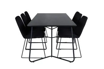 Petra Spisegruppe 190 cm Rektangulær med 6 Muce Stoler - Sort - Møbler - Bord - Spisegruppe