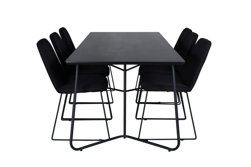 Petra Spisegruppe 190 cm Rektangulær med 6 Muce Stoler, Sort