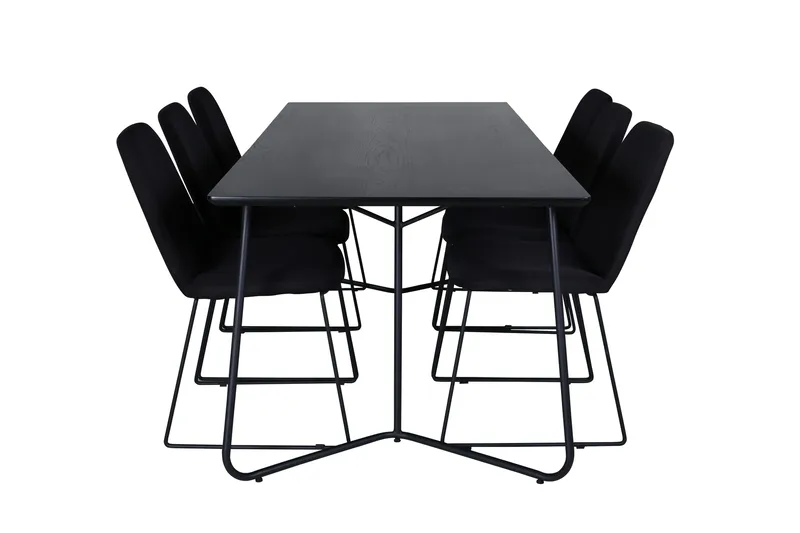 Petra Spisegruppe 190 cm Rektangulær med 6 Muce Stoler, Sort