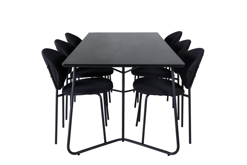 Petra Spisegruppe 190 cm Rektangulær med 6 Vault Stoler, Sort