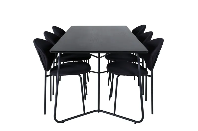 Petra Spisegruppe 190 cm Rektangulær med 6 Vault Stoler, Sort