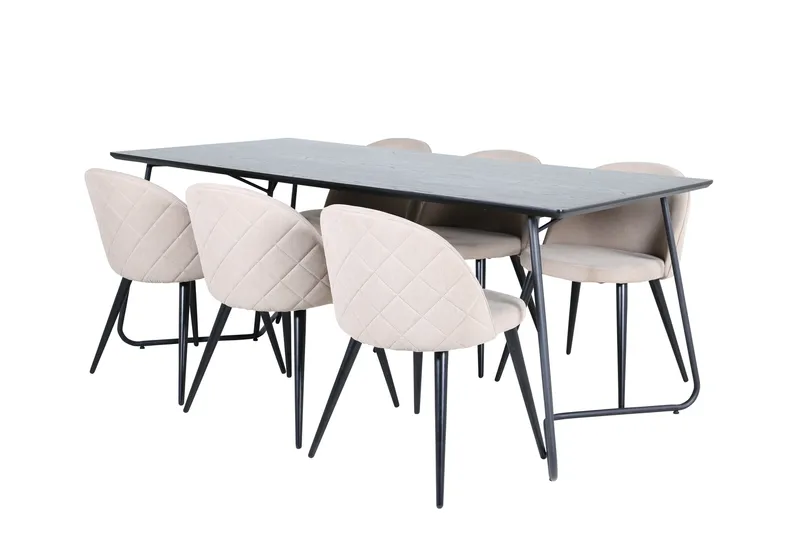 Petra Spisegruppe 190 cm Rektangulær med 6 Velvet Stoler, Beige