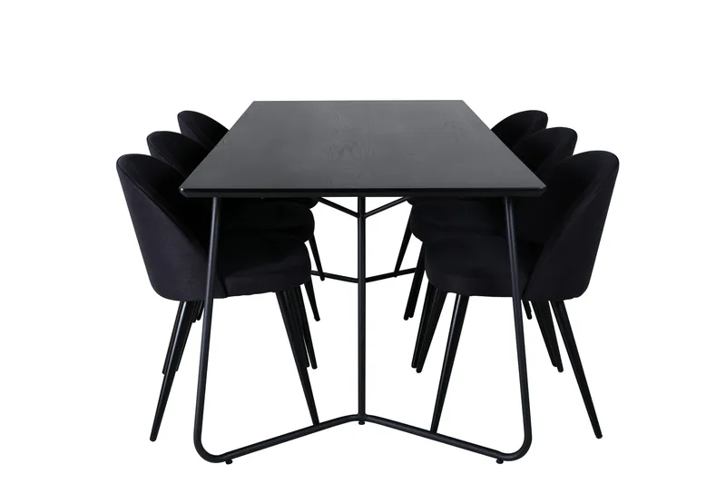 Petra Spisegruppe 190 cm Rektangulær med 6 Velvet Stoler, Sort
