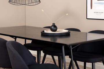 Petra Spisegruppe 190 cm Rektangulær med 6 Velvet Stoler - Sort - Møbler - Bord - Spisegruppe