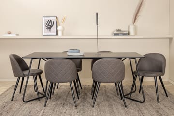Petra Spisegruppe 190 cm Rektangulær med 6 Velvet Stoler - Sort - Møbler - Bord - Spisegruppe
