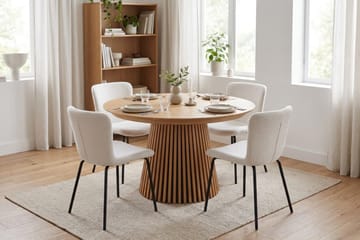 Peyra Forlengbart rundt 120-220 cm Eik med 4 Katy Spisestoler - Eik - Møbler - Bord - Spisegruppe