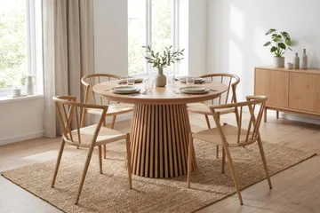 Peyra Forlengbart rundt 120-220 cm Eik med 4 Winston Spisestoler - Eik - Møbler - Bord - Spisegruppe