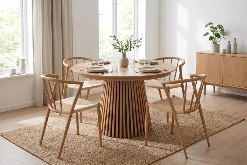 Peyra Forlengbart rundt 120-220 cm Eik med 4 Winston Spisestoler - Eik - Møbler - Bord - Spisegruppe